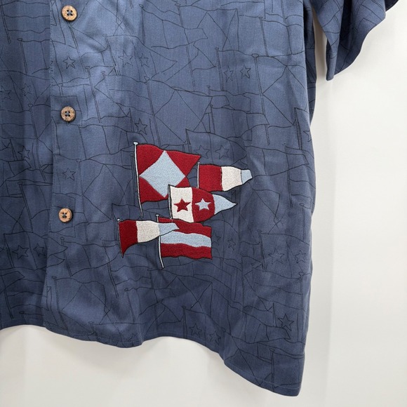 Pusser's Island Style Silk Shirt XL Flags Stars Nautical Button Up Menswear - Picture 3 of 8